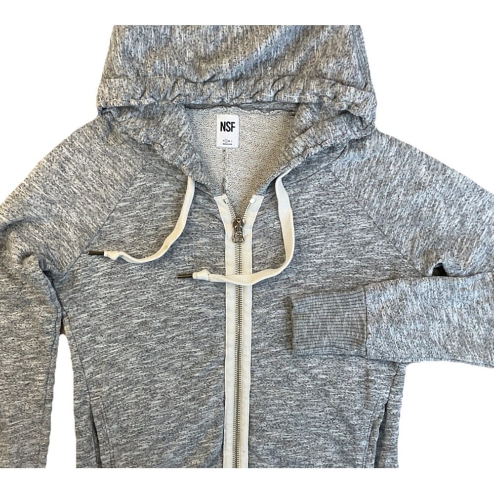 NSF Hoodie Women Sz S Sweatshirt Full Zip Marl Gray Cozy Pockets Lounge USA